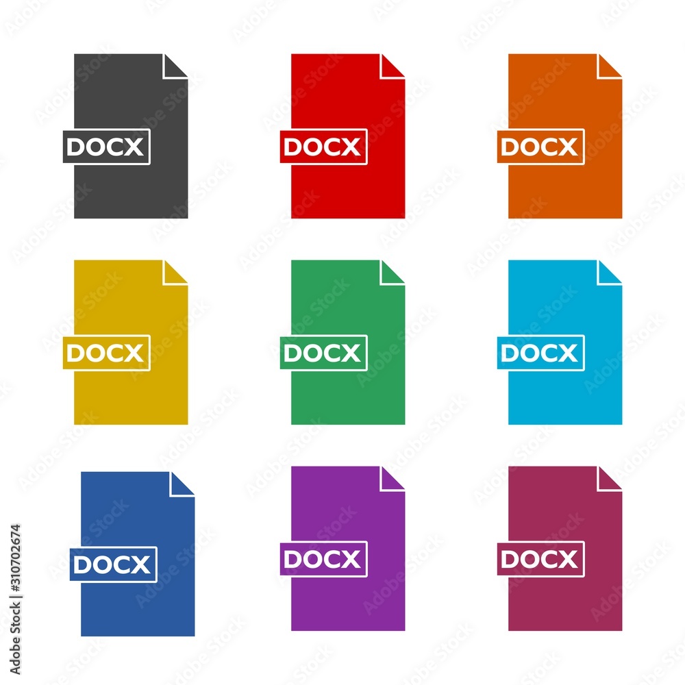 Poster docx format document color icon set isolated on white background