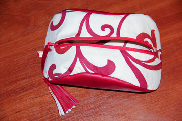 red handmade cosmetic bag
