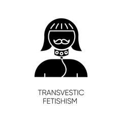 Transvestic fetishism glyph icon. Drag crossdressing. Erotic interest in transgender. Paraphilia. Sexual deviation. Mental disorder. Silhouette symbol. Negative space. Vector isolated illustration