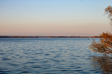 Water in the city limits of Voronezh in the autumn at sunset