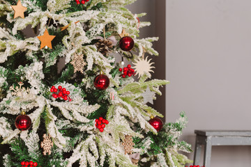 Fototapeta na wymiar 2020 Merry Christmas and New Year holidays background. Blurred bokeh background Christmas tree