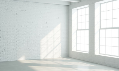 Loft style interior with white windows