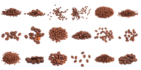 collage of Coffee beans isolated on a white background area for copy space.