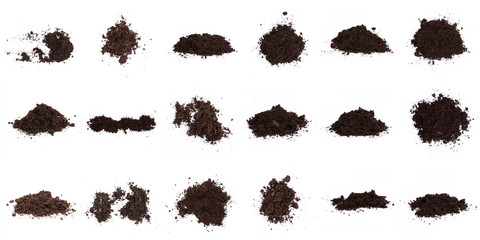 Set of Pile of humus soil isolated on white background