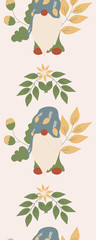 Vertical seamless boarder with gnome and yellow flowers
