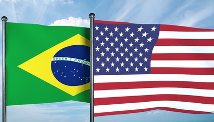 3D illustration of USA and Brazil flag