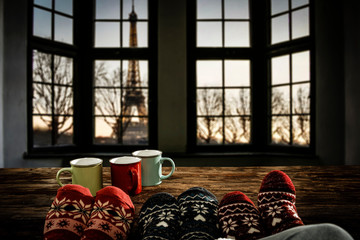 Window sill and city landscape with free space for your decoration. Copy space and dark mood photo. 