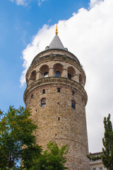 Fototapeta na wymiar Galata Tower, a medieval stone tower in the Galata district of Beyoglu, Istanbul, Turkey