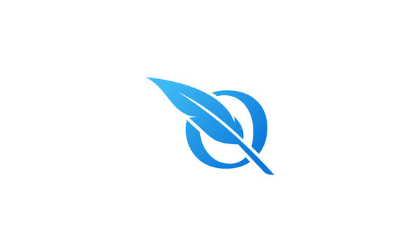 Q logo with feather stock image