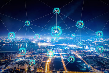 Modern city with wireless network connection concept