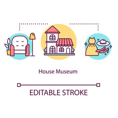 House museum concept icon. Luxury building furniture. Cultural exhibition. Habitance. Historical home furnishing idea thin line illustration. Vector isolated outline drawing. Editable stroke