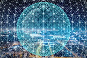 Modern city with wireless network connection concept