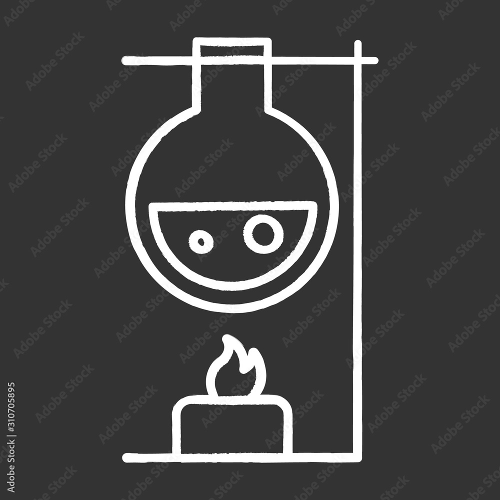 Aufkleber heating laboratory flask with candle chalk icon. conducting experiment. laboratory work. interaction