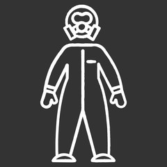 Protective suit chalk icon. Chemical industries. Biohazard, radioactive, dangerous elements protection. Safety of worker health. Organic chemistry. Isolated vector chalkboard illustration