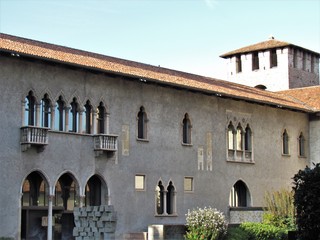 View of Verona Streets and Architecture. The Beautiful city of Romeo and Julietta shows its beauty full of details and history. Towers (Torre di Lamberti), Bridges (Ponte di Castelvecchio).