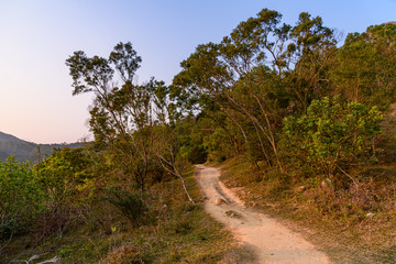 the beginning of downhill hiking trail in ma on shan country park of hong kong, china