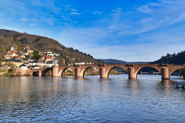 Fototapeta na wymiar Karl Theodor Bridge, also known as the Old Bridge, called 'Alte Brücke in German, an arch bridge in city Heidelberg in Germany that crosses the Neckar river