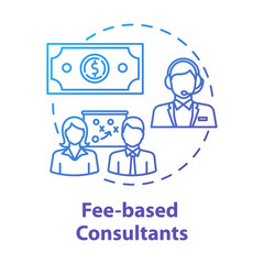 Fee based consultants concept icon. Financial consultation. Call center service. Payment for expert work idea thin line illustration. Vector isolated outline drawing