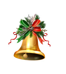 Christmas decorations with fir tree golden jingle bells