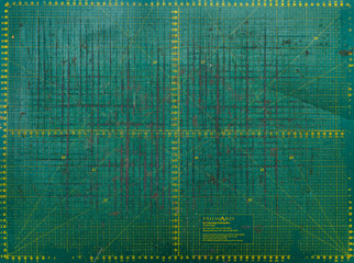 Old green worn out rubber lining, copy space