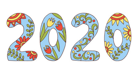 Hand drawn abstract 2020 in ethnic style
