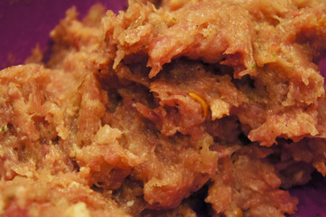 Pork minced meat for cooking cutlets and meatballs in a bowl.