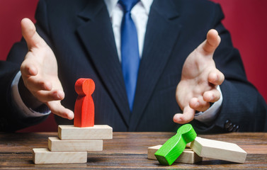 Businessman is very surprised by defeat. Loss, failure and fatal error. Mistake handling. Weakness...