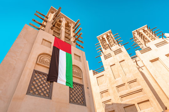 Traditional historical quarter with ancient Arabic architecture in Dubai