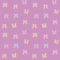 Seamless vector pattern with light colored pastel colored bows on a purple background.