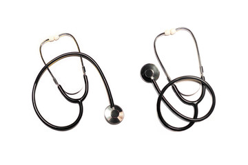 Black stethoscopes isolated on white background. Healthcare