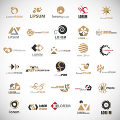 Abstract Element Icon Set. Vector Isolated On Gray. Abstract Element Logo For Company And Busines Symbol, Tech Icon And Element Design. Creative Icons For Corporate Logo. Abstract Modern Template