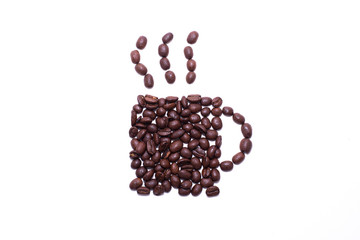 Cup of coffee created with coffee beans