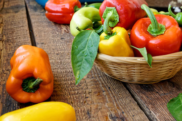 bell peppers on wooden background