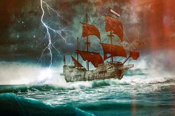 The flying Dutchman drives through the stormy night