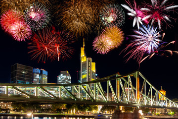 Fireworks at the Frankfurt skyline