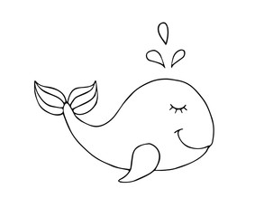 Naklejka na ściany i meble Vector hand drawn doodle sketch black outline whale isolated on white background