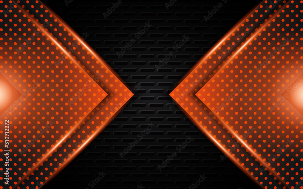 Poster abstract metallic orange frame layout design tech innovation concept geometric on dark background. c