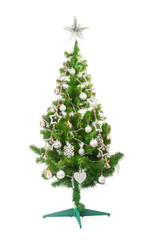 Decorated Christmas tree isolated on white background