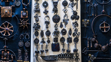 Vintage jewerly on sale at a street market in India.