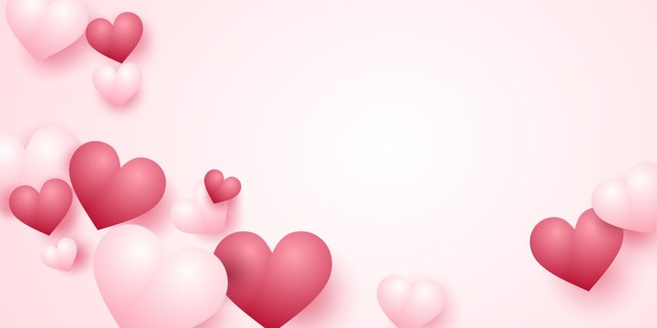Background for Valentine's Day with pink hearts on pink background. Can be used to design websites for Valentine's Day, banners, postcards. 3 d heart.