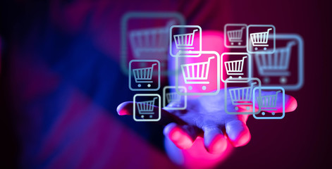 hand touches virtual percent icon