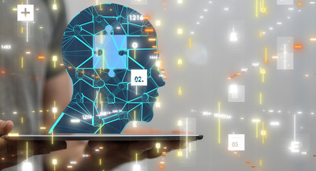 Human head cyber mind digital technology