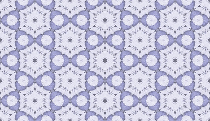 Serenity background pattern from the hexagon floral figures. Geometric seamless design template with simple symmetric ornament. Creative raster pattern in violet and white colour