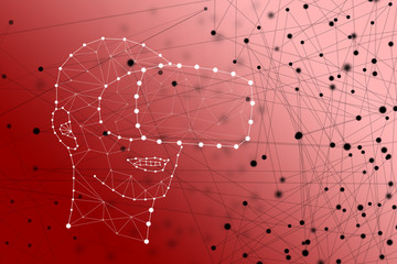 Abstract image of a virtual reality in the form of a starry space, consisting of points, lines, and...