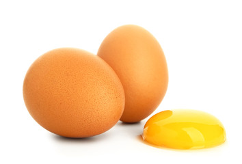Fresh eggs on white background
