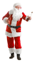 Funny drunk Santa Claus on white background
