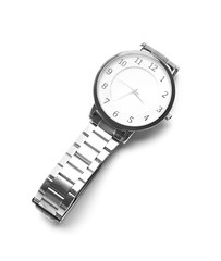 Stylish wrist watch on white background