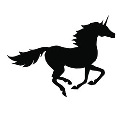 Fototapeta na wymiar Vector black running unicorn silhouette isolated on white background