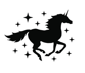 Fototapeta na wymiar Vector black unicorn silhouette with stars isolated on white background