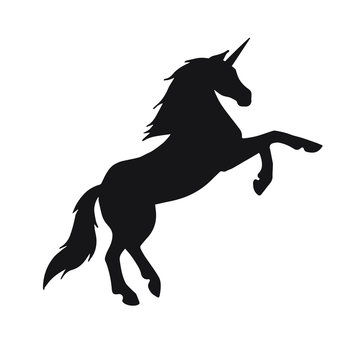 Vector black unicorn silhouette isolated on white background